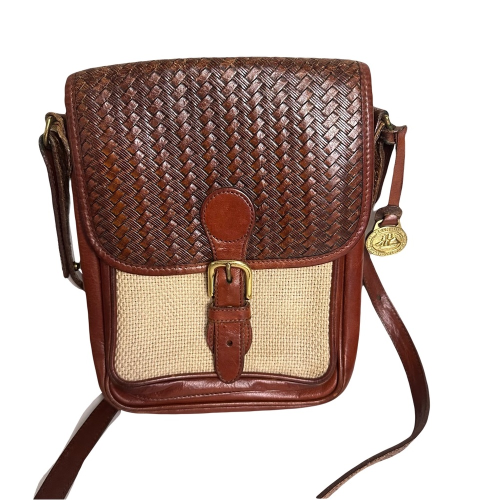 Vintage Brahmin Woven Leather and Canvas Crossbody Bag